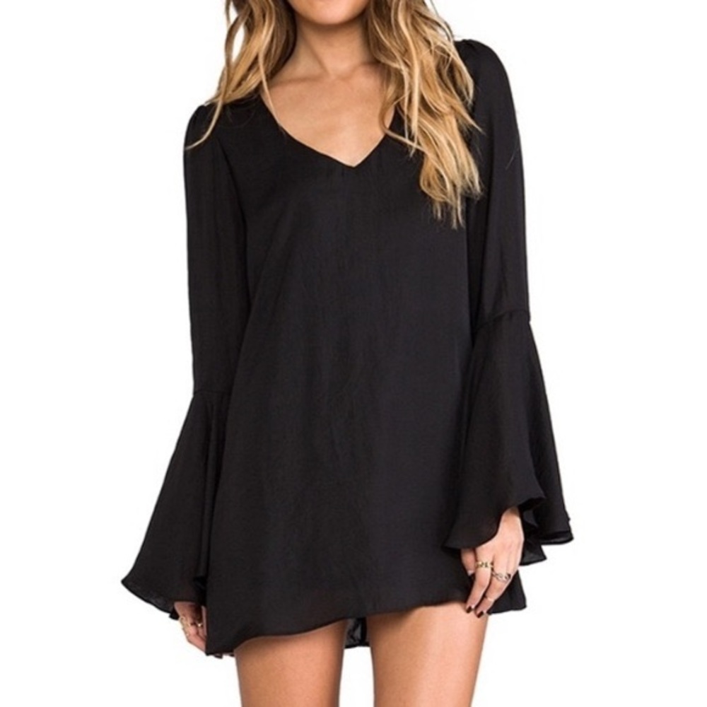 NWT Show Me Your Mumu Black Bell Sleeve Mini Dress
